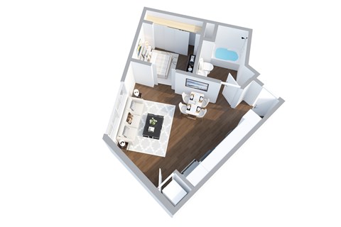 Floor plan for 1 bed, 1 bath, 554 sqft